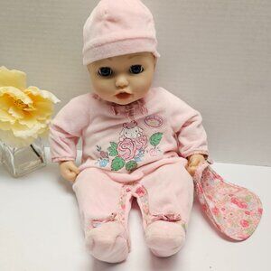 Zapf Creation Baby Girl Annabell Doll Interactive Pink Pajamas Hat Bib Lamb 2018